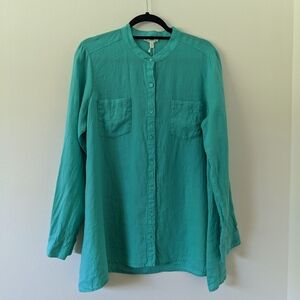 NWT Eileen Fisher Mint Mandarin Collar Boxy Button Up LS Shirt Womens Medium